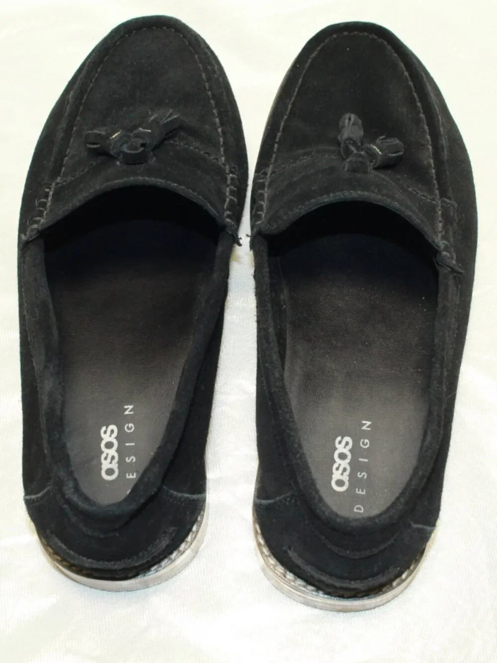 ASOS  Size 11 Black Suede Tassel Slip On Block Heel Moc Toe Classic Loafers